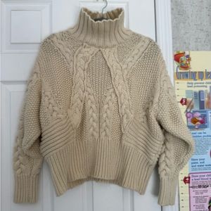 ZARA Chunky knitted women’s ivory cream sweater Small cropped